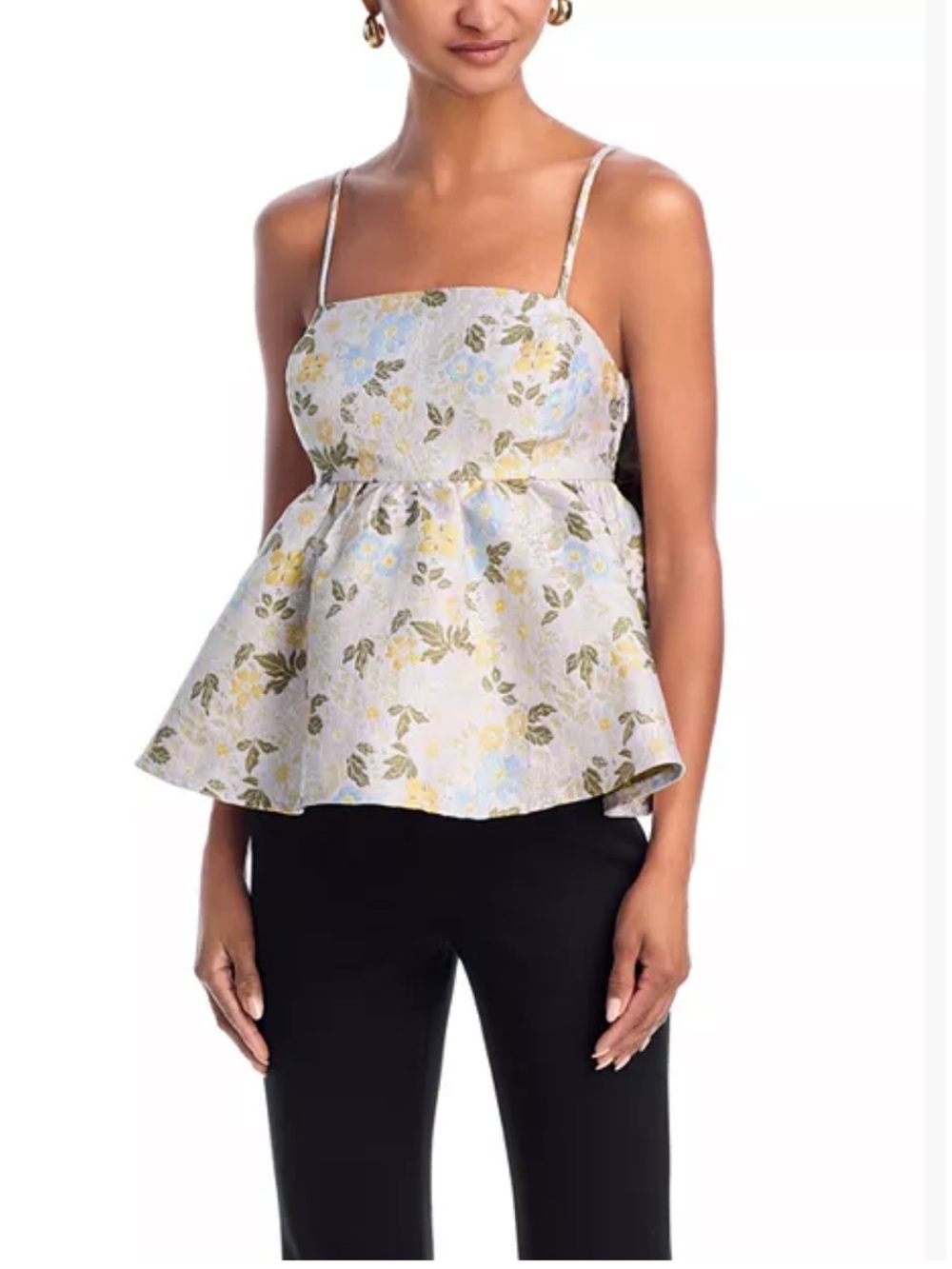 AQUA Floral Jacquard Sleeveless Peplum Top